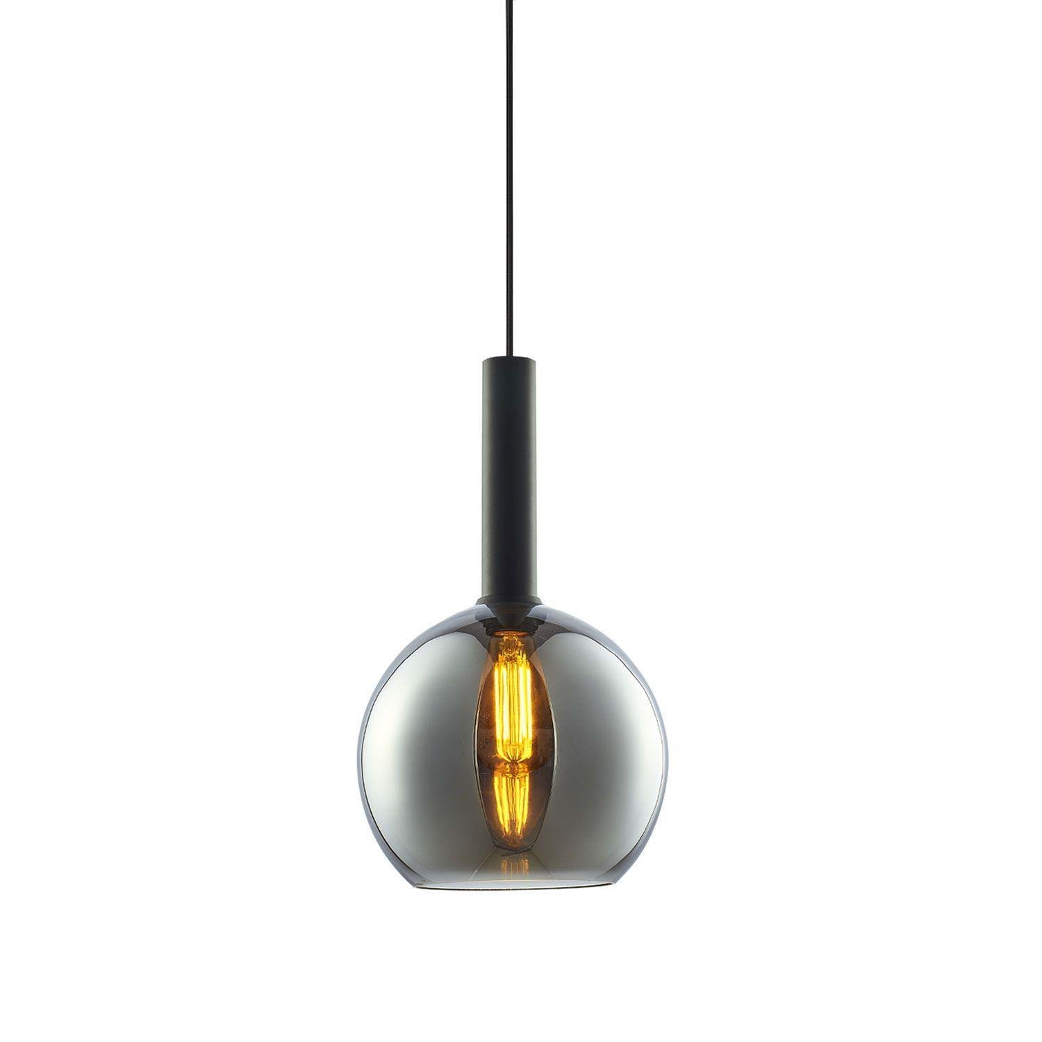 Pendelleuchte mit schwarzem Rundglas, E27, Ø25cm, ohne Leuchtmittel & Baldachin