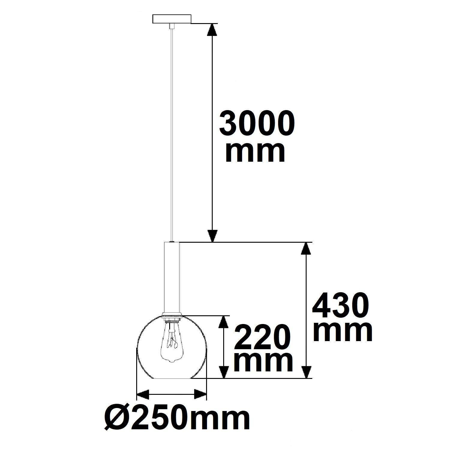 Pendelleuchte mit schwarzem Rundglas, E27, Ø25cm, ohne Leuchtmittel & Baldachin – Bild 2