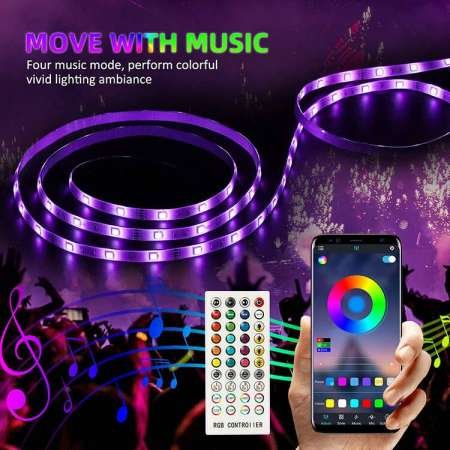 Σετ Ταινίας LED RGB 14.4W – 5m, Bluetooth Music Control, Τηλεχειριστήριο 44 πλήκτρων, App & Remote