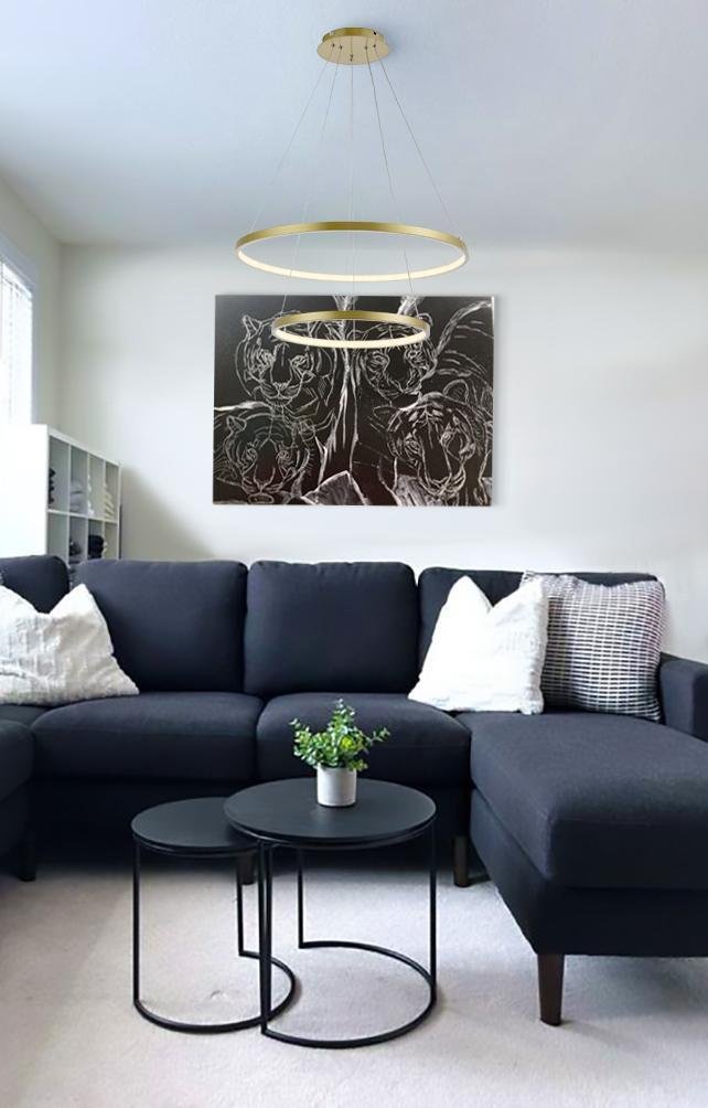 LED Pendelleuchte TOLEDO Gold 85W – Dimmbar mit Fernbedienung & 3 Lichtfarben (Kalt/Neutral/Warmweiß)