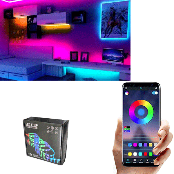 Σετ Ταινίας LED RGB 14.4W – 5m, Bluetooth Music Control, Τηλεχειριστήριο 44 πλήκτρων, App & Remote - Image 2