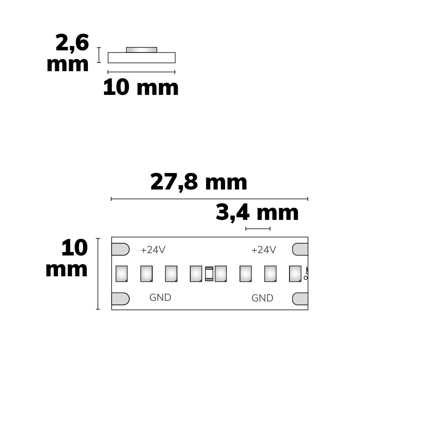 COB LED Streifen 24V Warmweiß 2700K, 14,4W/m, IP20, 5m – Bild 2