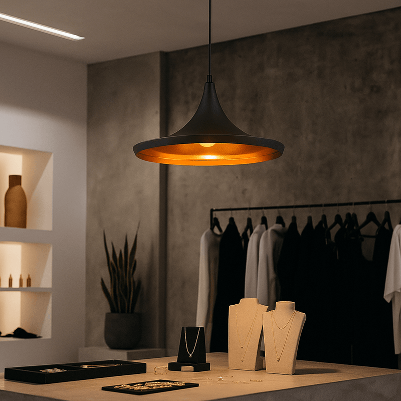 KOLDING Pendelleuchte E27 Schwarz/Gold – Ø360 mm – Detailansicht 3