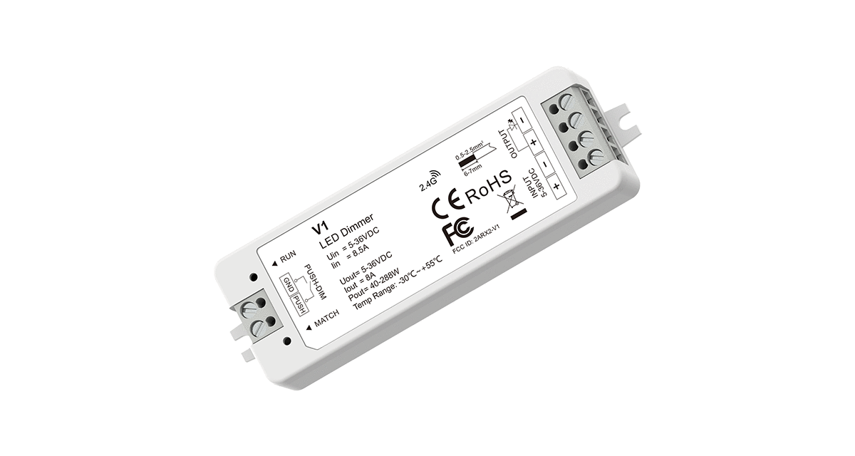 RF LED Dimmer V1 με Push-Dim, 1 κανάλι 8A, 5–36V DC (2.4GHz), για LED ταινίες 12V/24V