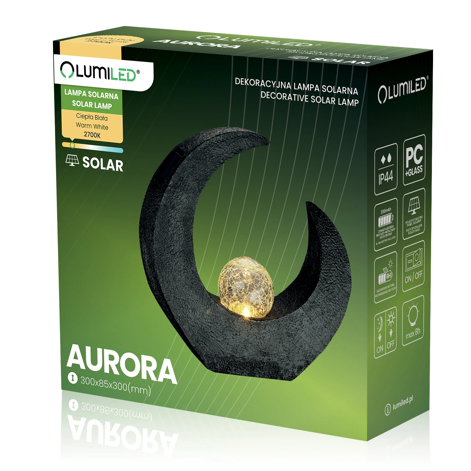 LED Solar Laterne AURORA IP44 2700K Warmweiß dekorative Gartenleuchte für Terrasse Balkon und Außenbereich