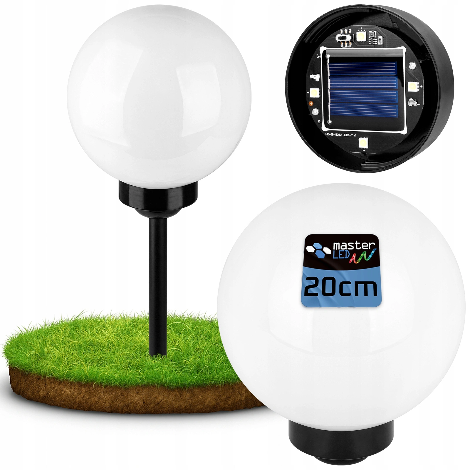 LED Solar Gartenkugelleuchte 20cm mit Dämmerungssensor IP44 Kaltweiß