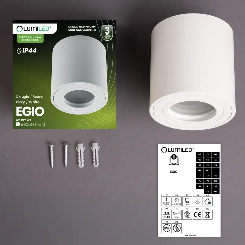 Aufbauleuchte HALOGEN Spot Röhre Fest EGIO GU10 LUMILED Rund IP44 Weiß 83mm – Bild 4