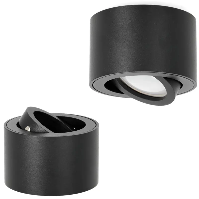 Aufputz-HALOGEN-SPOT 50 mm schwarz rund bewegliche Leuchte OH36S Kobi