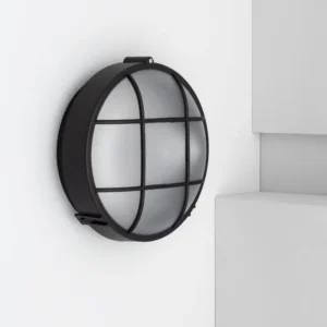 Außen-Deckenleuchte E27 IP44 Schwarz Ø220 mm mit Schutzgitter