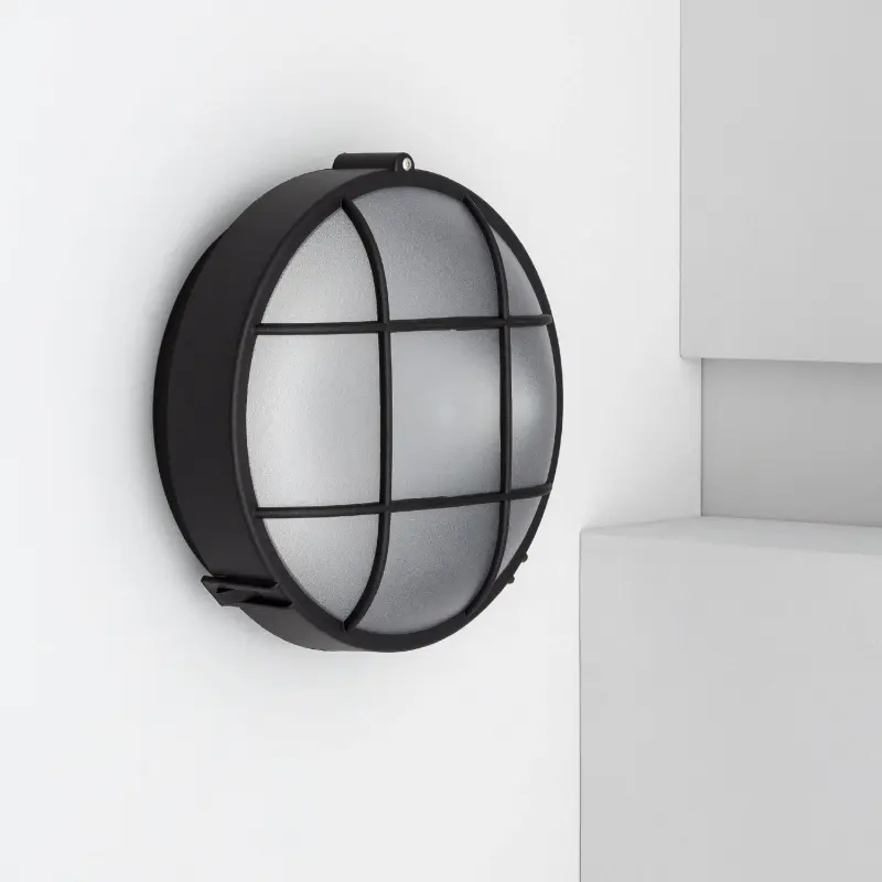Außen-Deckenleuchte E27 IP44 Schwarz Ø220 mm mit Schutzgitter