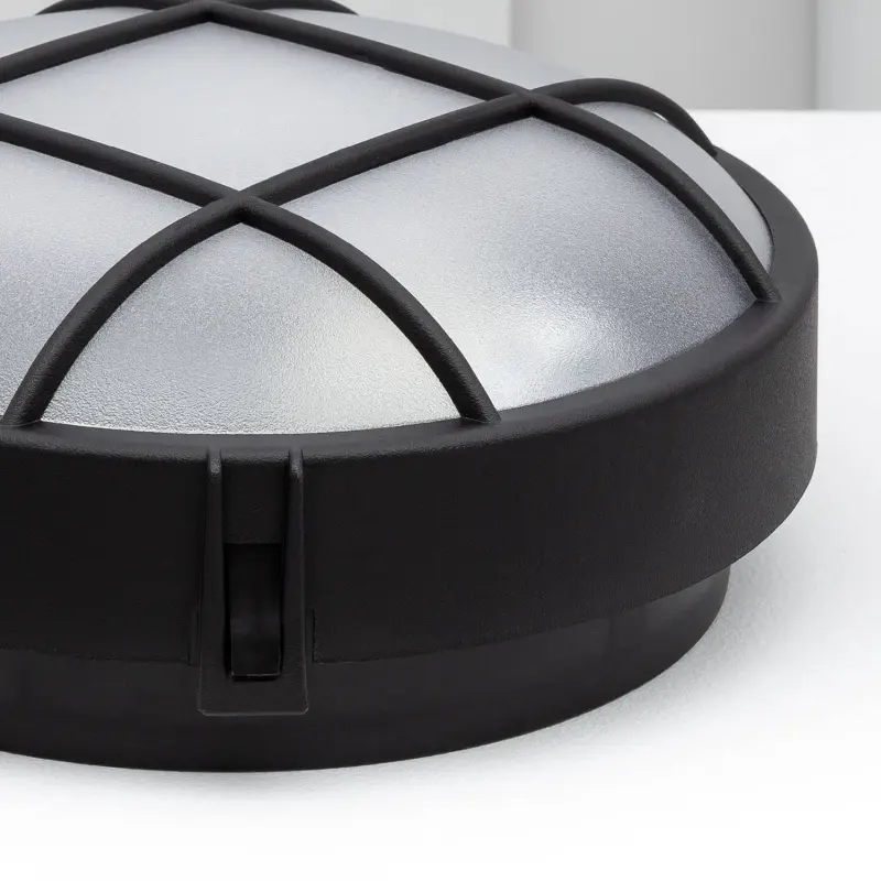 Außen-Deckenleuchte E27 IP44 Schwarz Ø220 mm – Hublot Gitter – Bild 4