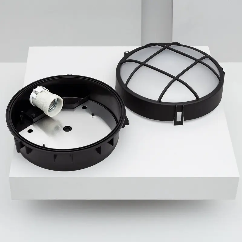 Außen-Deckenleuchte E27 IP44 Schwarz Ø220 mm – Hublot Gitter – Bild 6
