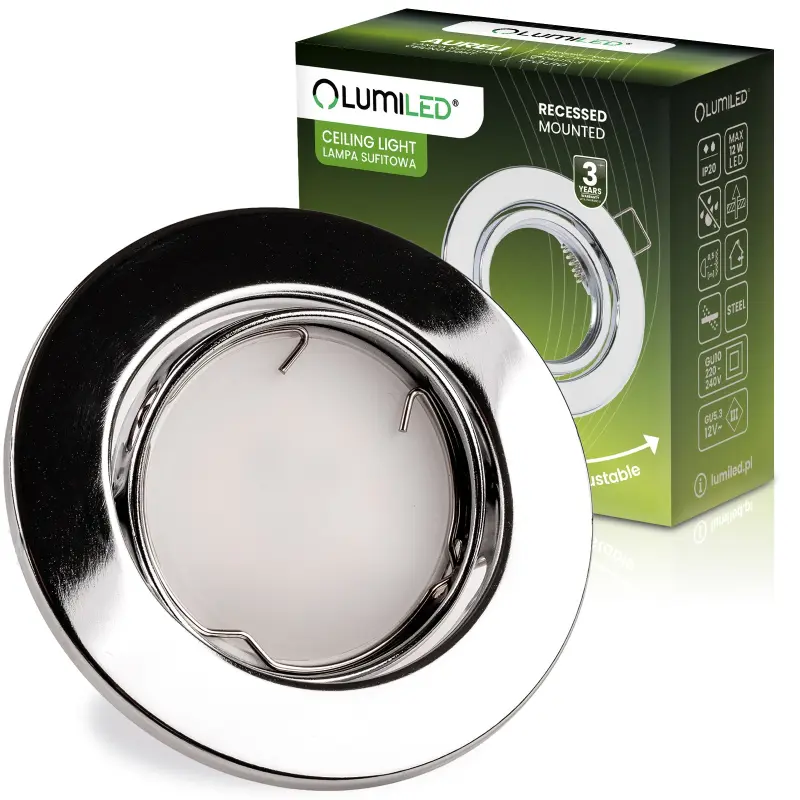 Einbaustrahler GU10, MR16 Einbauspot HALOGEN Runde beweglich Chrom Blech AURELI LUMILED