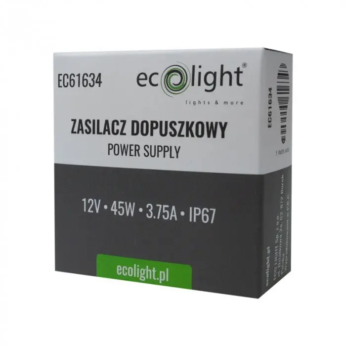 Einspeisung FI60 für LED-Streifen 45W 12V 3,75A Hermetisch IP67 Ecolight – Bild 2