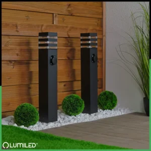 Gartenleuchte E27, Außenstehleuchte Pollerleuchte mit Steckdose 60cm TAXUS 2 LUMILED