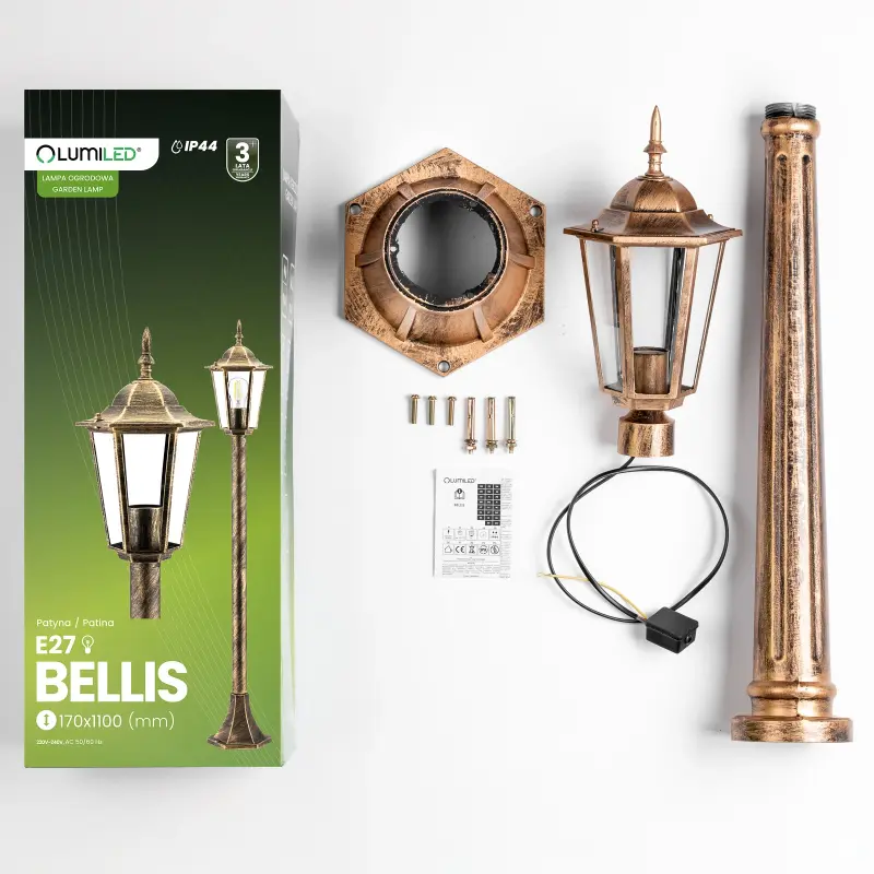 Gartenleuchte E27, Niedriger Pfosten Laterne 1m Patina BELLIS LUMILED – Bild 4