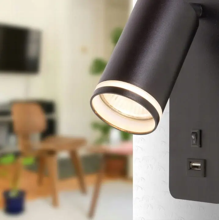 GU10 RING Wandleuchte mit USB und Schalter schwarz – Bild 2