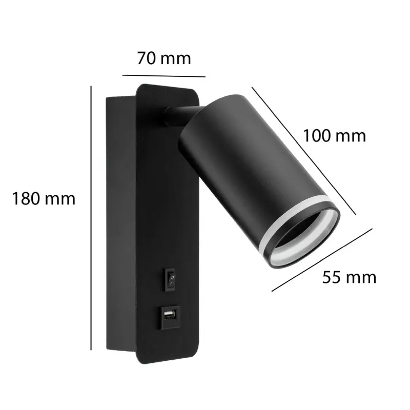 GU10 RING Wandleuchte mit USB und Schalter schwarz – Bild 6