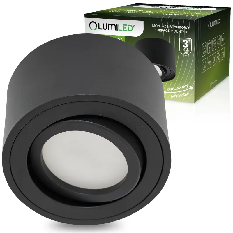 Halogen-Aufbauleuchte Aufbauspot 50mm beweglich Runde Schwarz AMAT-S LUMILED
