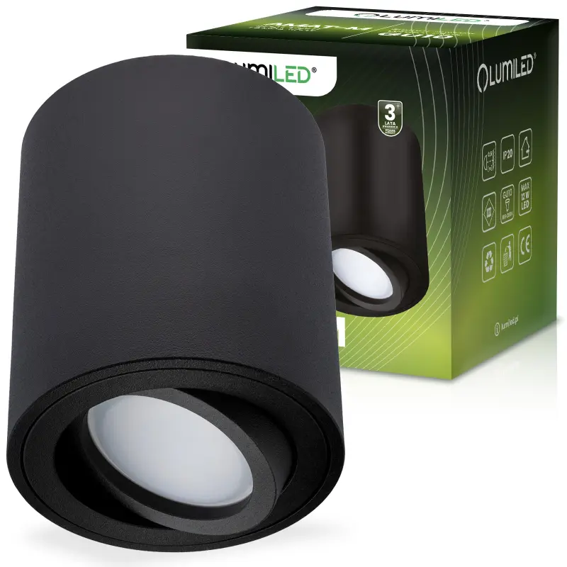 Halogen-Aufbauleuchte GU10, Aufbauspot 84mm beweglich Runde Tube Schwarz AMAT-M LUMILED
