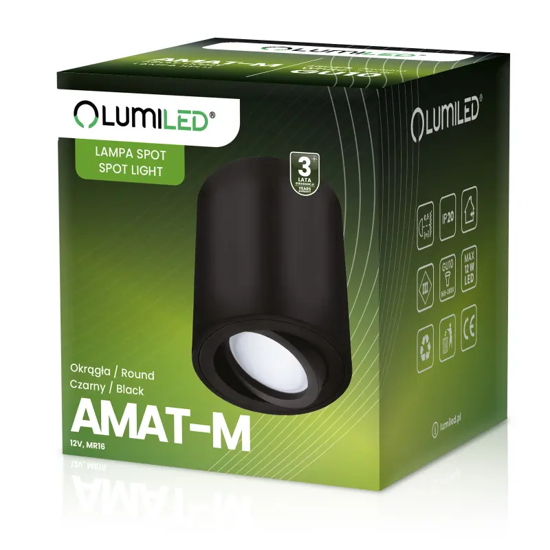 Halogen-Aufbauleuchte GU10, Aufbauspot 84mm beweglich Runde Tube Schwarz AMAT-M LUMILED – Bild 3