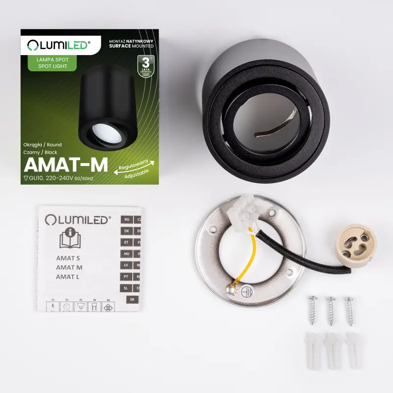 Halogen-Aufbauleuchte GU10, Aufbauspot 84mm beweglich Runde Tube Schwarz AMAT-M LUMILED – Bild 5
