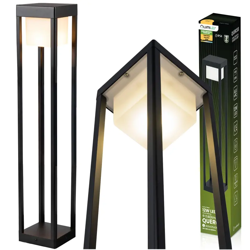 LED 12W 3000K 80cm Schwarz QUERCUS LUMILED Outdoor Standing Post Gartenlampe – Bild 4