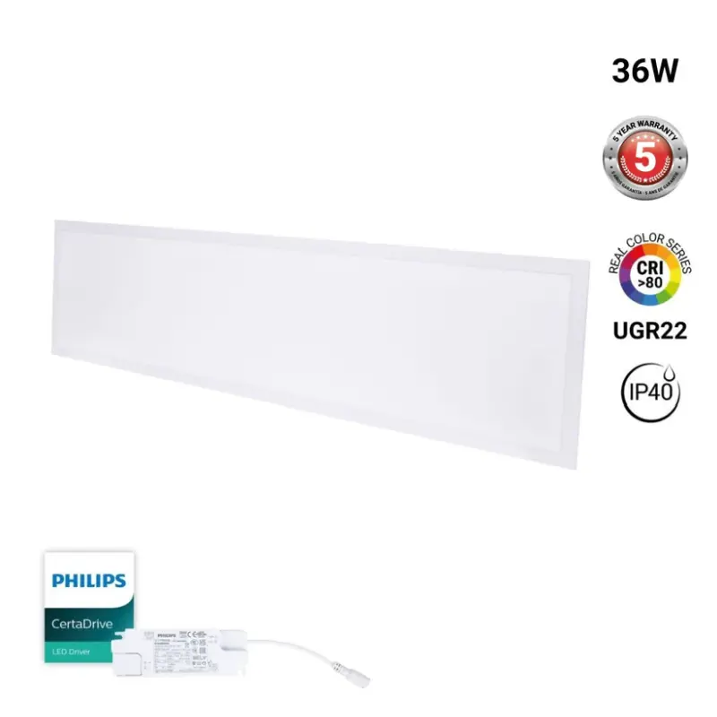 LED Backlit Einbaupanel 120×30 cm 36W Warmweiß 3000 K – Philips, UGR22, IP40 – Detailansicht 4