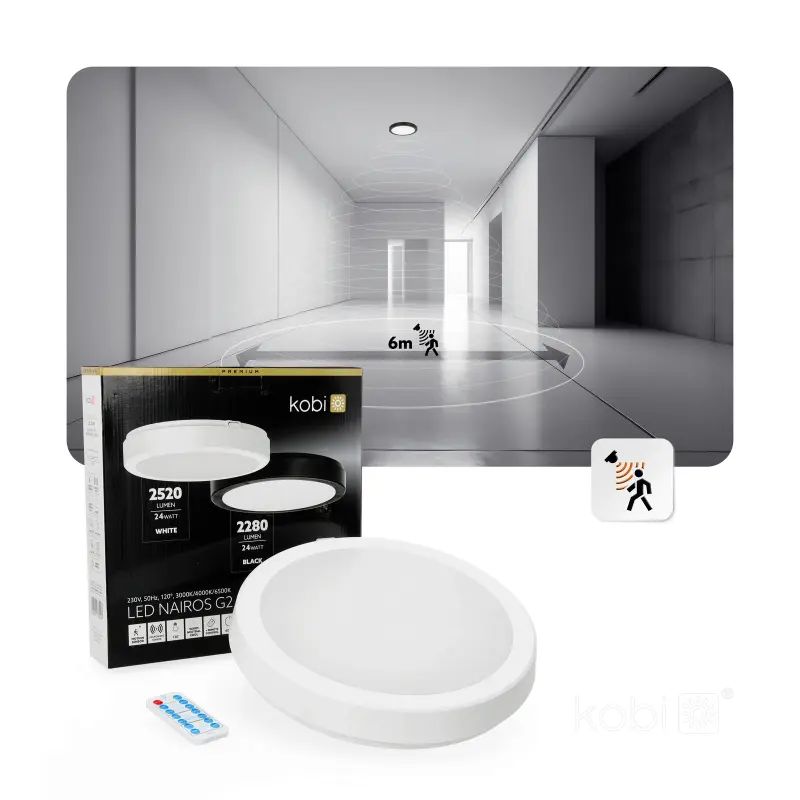 LED-Badezimmer-Deckenleuchte Aufputz 24W 2520lm 4000K 120° mit Bewegungs- und Dämmerungssensor Weiß IP65 Nairos Kobi – Bild 5