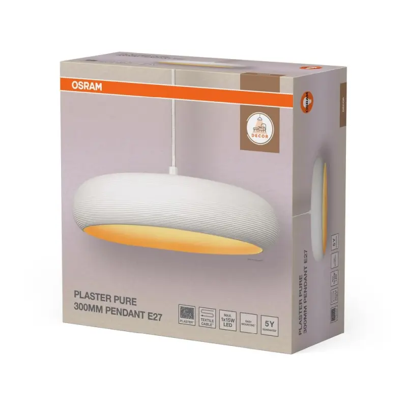 OSRAM DECOR Gips-Pendelleuchte – Weiß, flach-oval, E27 – Bild 3