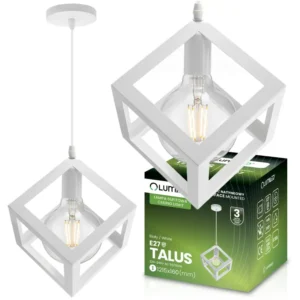 Pendelleuchte mit 1x E27-Sockeln, Hängelampe Geometrisch Quadrat Weiß TALUS LUMILED