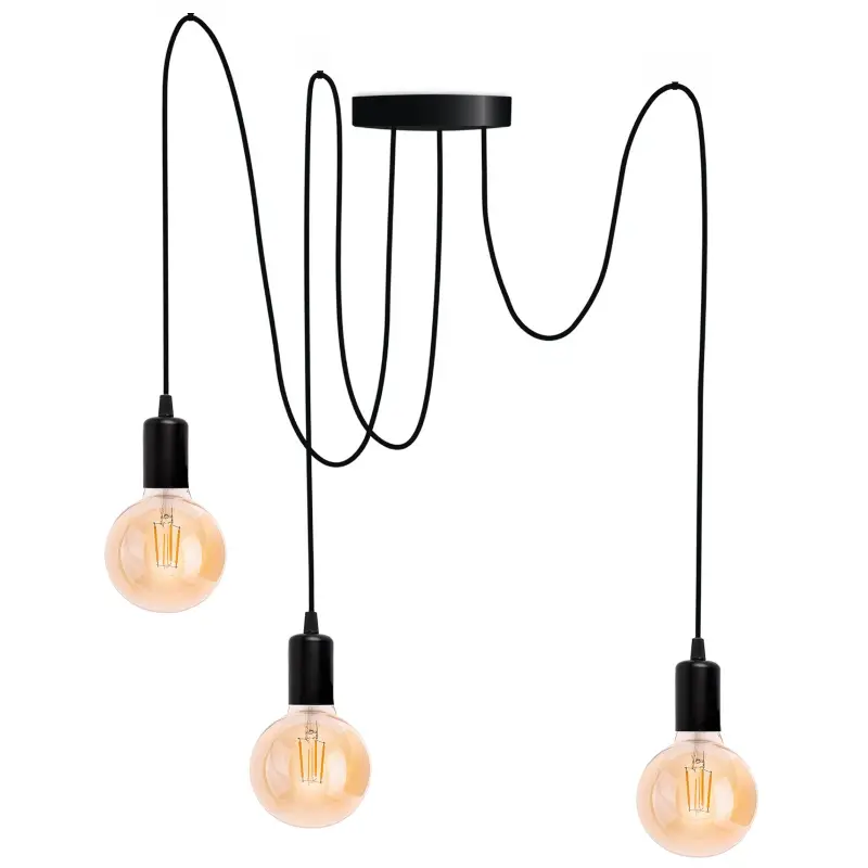 Pendelleuchte mit 3x E27-Sockeln einstellbare, Hängelampe Schwarz mit 3-fach Pendel Spinne Arane LUMILED