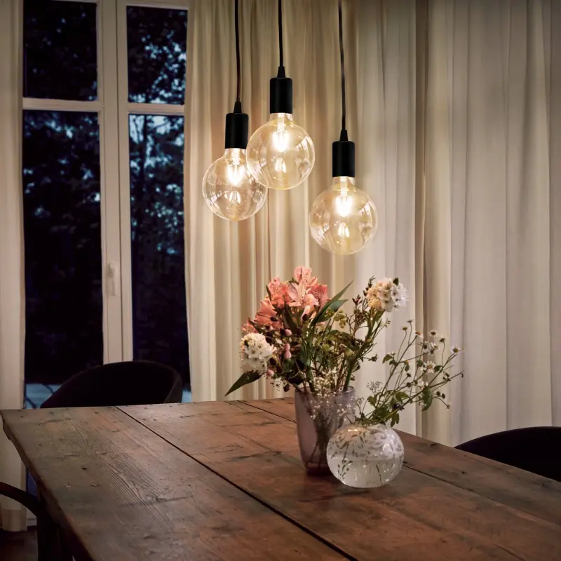 Pendelleuchte mit 3x E27-Sockeln einstellbare, Hängelampe Schwarz mit 3-fach Pendel Spinne Arane LUMILED – Bild 2
