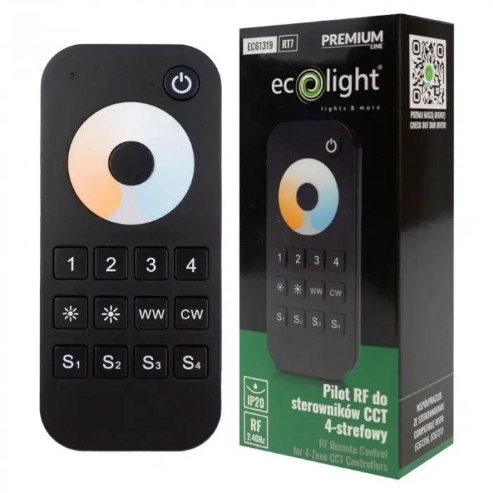 RF-Touch-Fernbedienung für CCT-Steuerungen V2 und V2-L 4-Zonen-Dimmer RT7 Ecolight schwarz