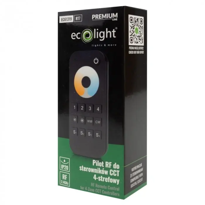 RF-Touch-Fernbedienung für CCT-Steuerungen V2 und V2-L 4-Zonen-Dimmer RT7 Ecolight schwarz – Bild 4