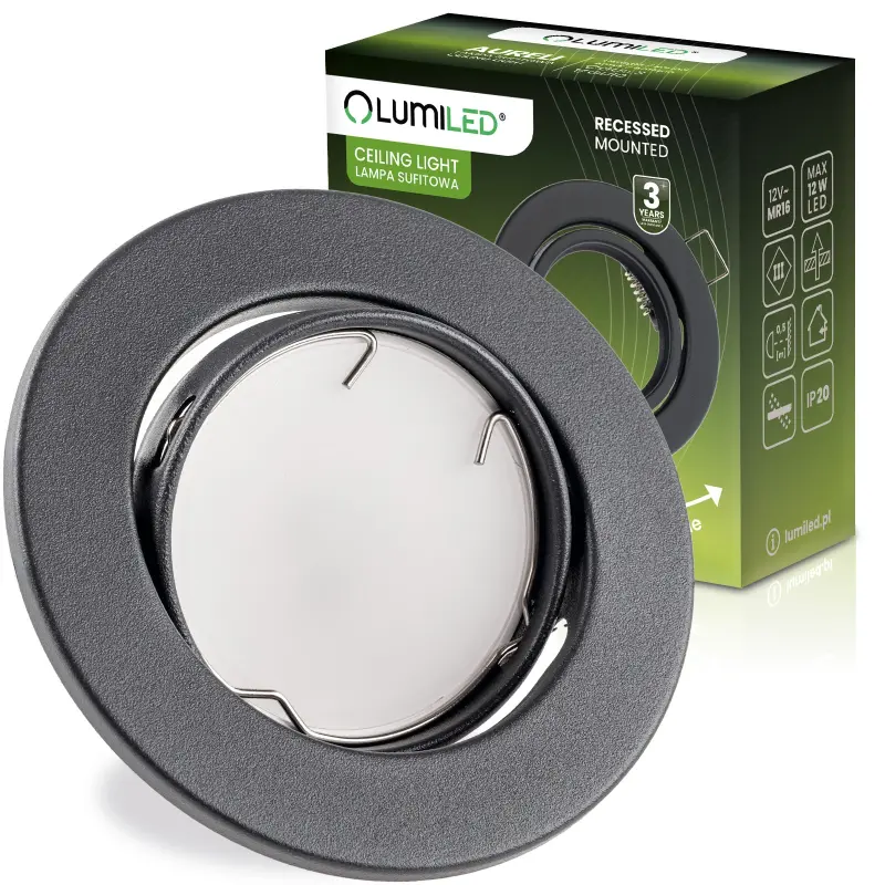 Runde Halogen-Einbauleuchte AURELI Graphitblech MR16 GU10 LUMILED