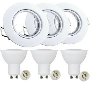 Set aus 3x GOLDLUX (Polux) beweglicher Halogenlampe, rund weiß + GU10 LED Leuchtmittel 3,5W