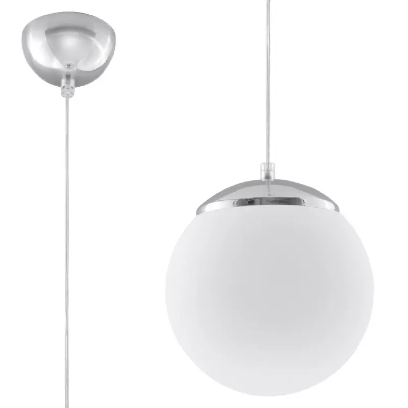 UGO E27 Hängeleuchte Überhängend Glasschirm Kugel 20cm Klassisch Silber und Weiß SOLLUX
