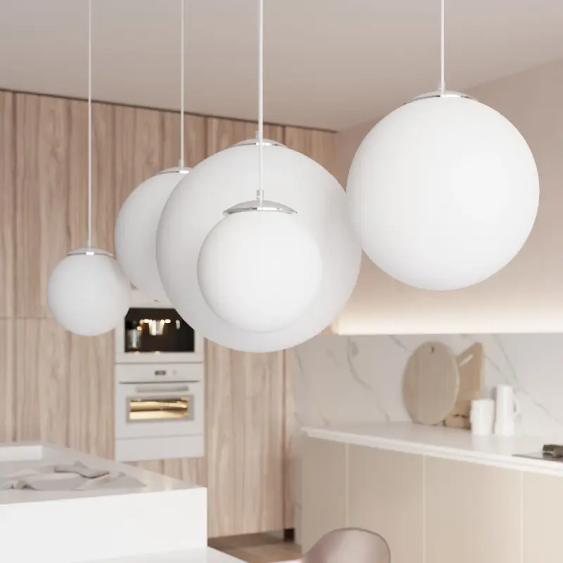 UGO E27 Hängeleuchte Überhängend Glasschirm Kugel 20cm Klassisch Silber und Weiß SOLLUX – Bild 3