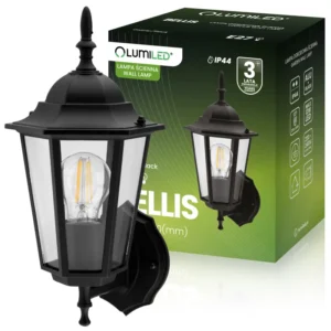 Wandleuchte Außen E27, Hängende Gartenlaterne Schwarz BELLIS LUMILED, Frontansicht