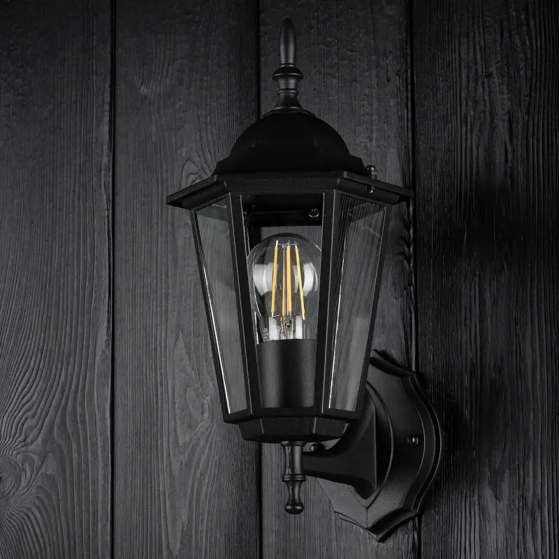 Wandleuchte Außen E27, Hängende Gartenlaterne Schwarz BELLIS LUMILED, Seitenansicht