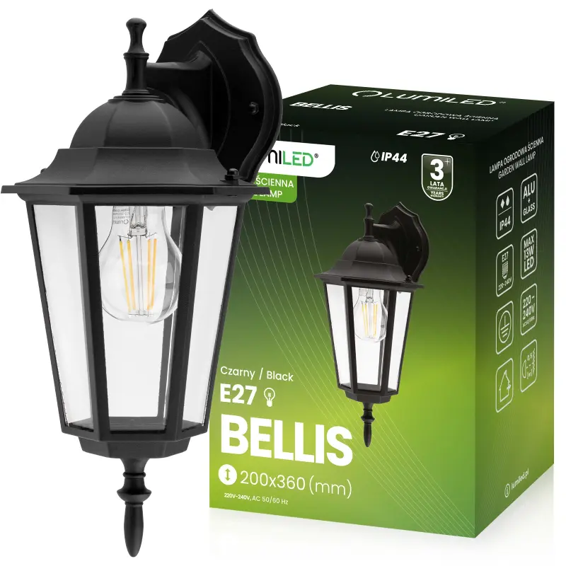 Wandleuchte Außen E27, Hängende Gartenlaterne Schwarz BELLIS LUMILED