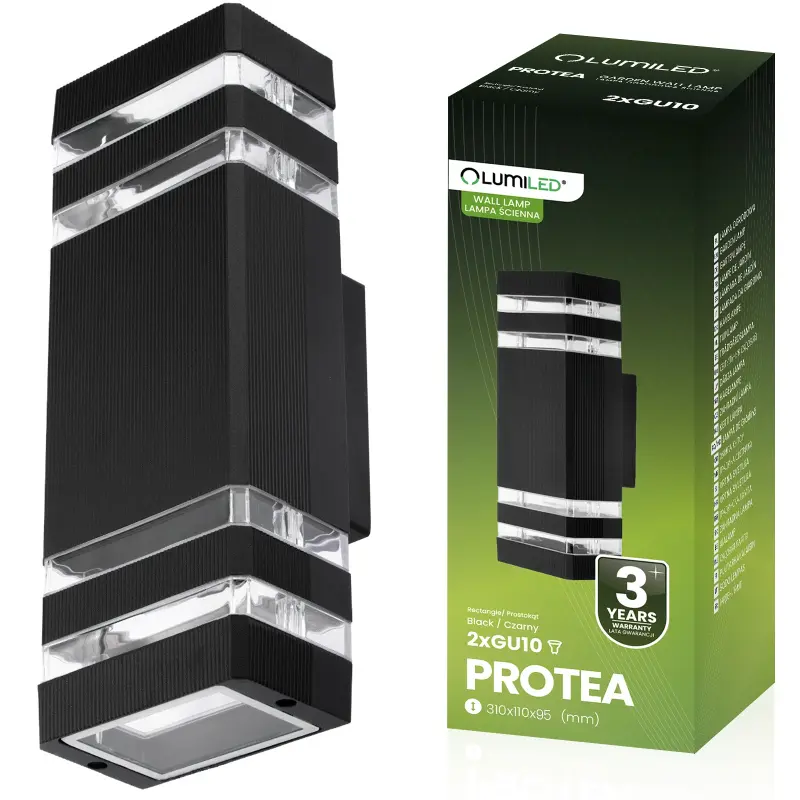 LUMILED PROTEA Außenwandleuchte 2×GU10 Schwarz – Produktansicht
