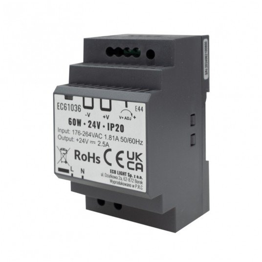 Ecolight Premium Line DIN-Schienen-Netzteil 60W 24V EC61036 – Produktansicht