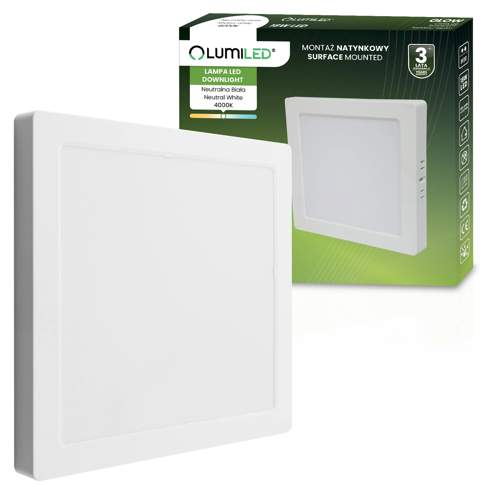 LUMILED GLOW LED-Deckenleuchte 18W 4000K Weiß – 1980 lm