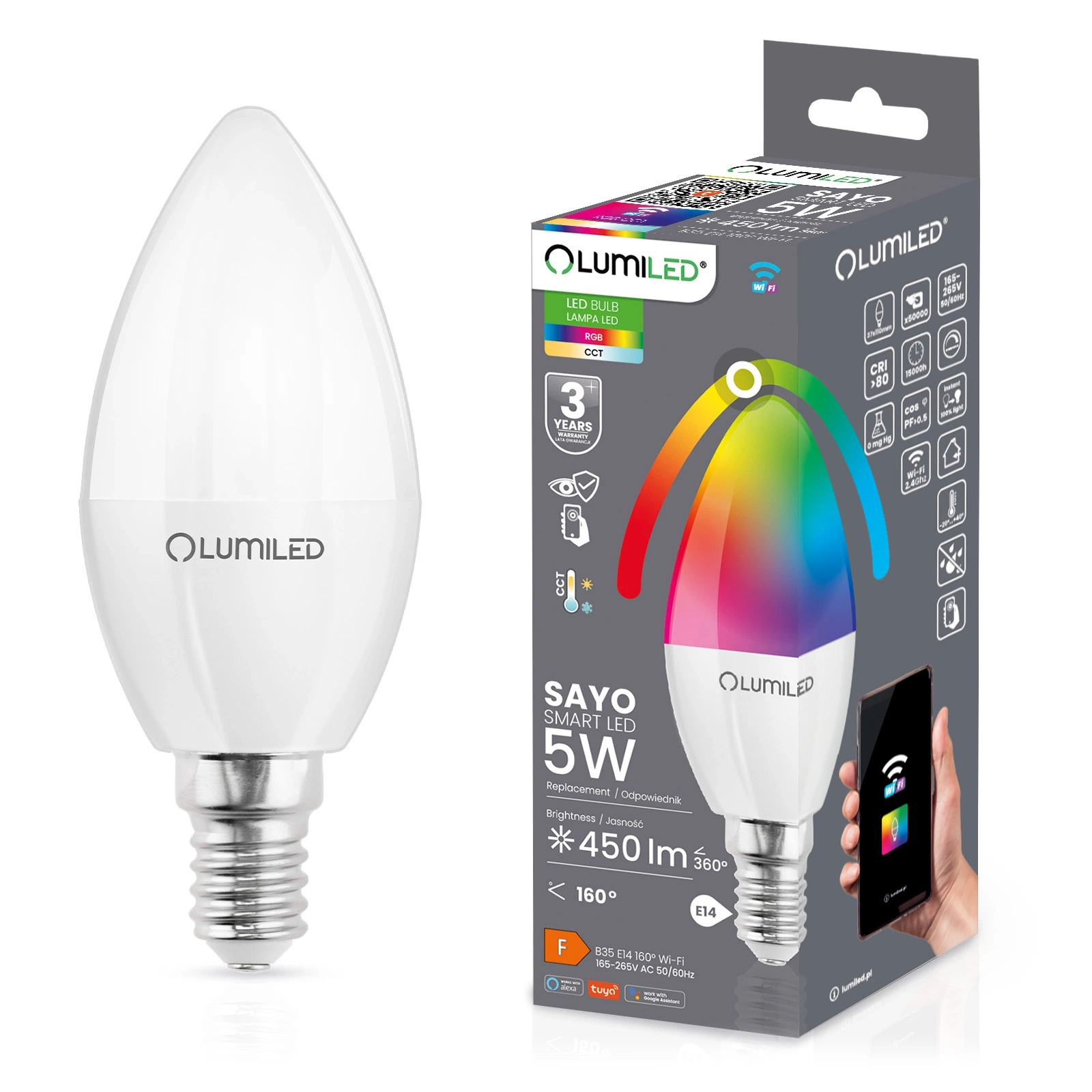 LUMILED SAYO LED E14 B35 5 W 450 lm RGB CCT Tuya Wi-Fi