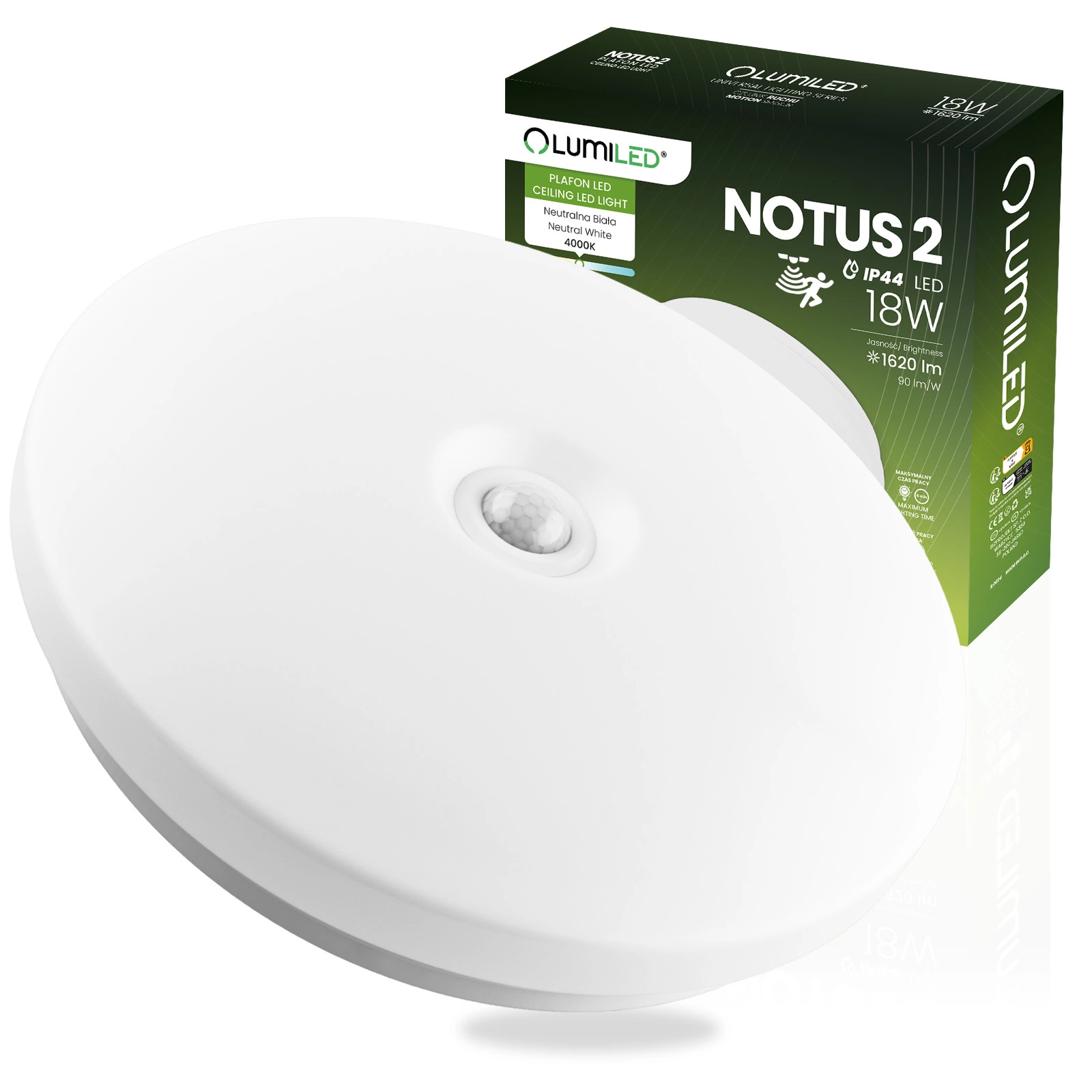 LUMILED NOTUS 2 LED-Deckenleuchte 18W 4000K mit Bewegungsmelder IP44