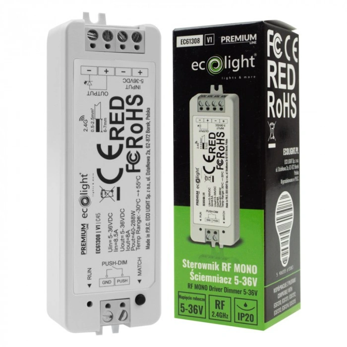 Eco Light V1 RF-MONO-Dimmer 8A 5–36V DC – IP20